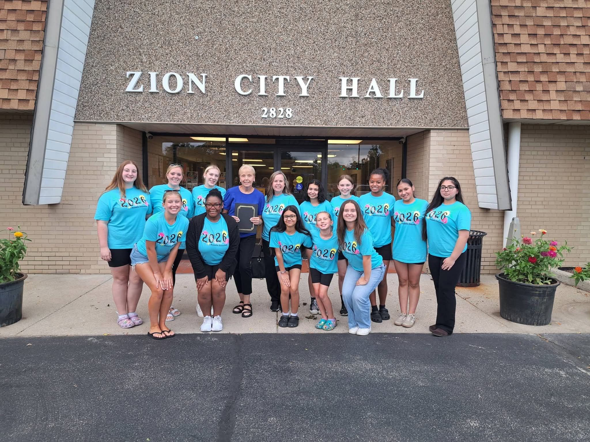 Razzle Dazzlesa outside of City Hall with Laura Spaeth